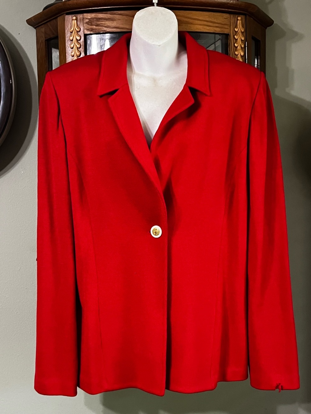 Vintage St John Fire Engine Red Santana Knit Wool One Button Blazer Jacket